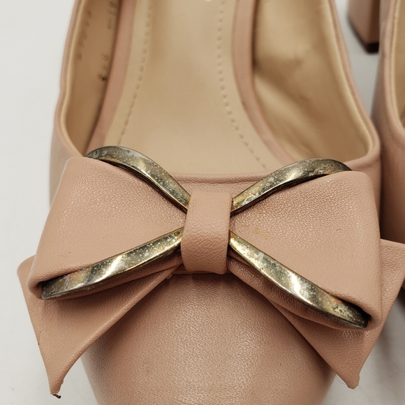 Andrea Ejecutiva Block Heel Sling Back Pump Womens 5 Point Toe Bow Beige - Picture 9 of 13